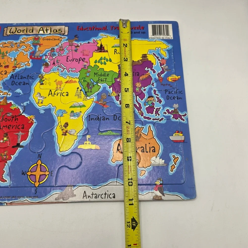 Puzzle World Tray Puzzle Kids Multicolor Geography World Atlas USA Map Vintage